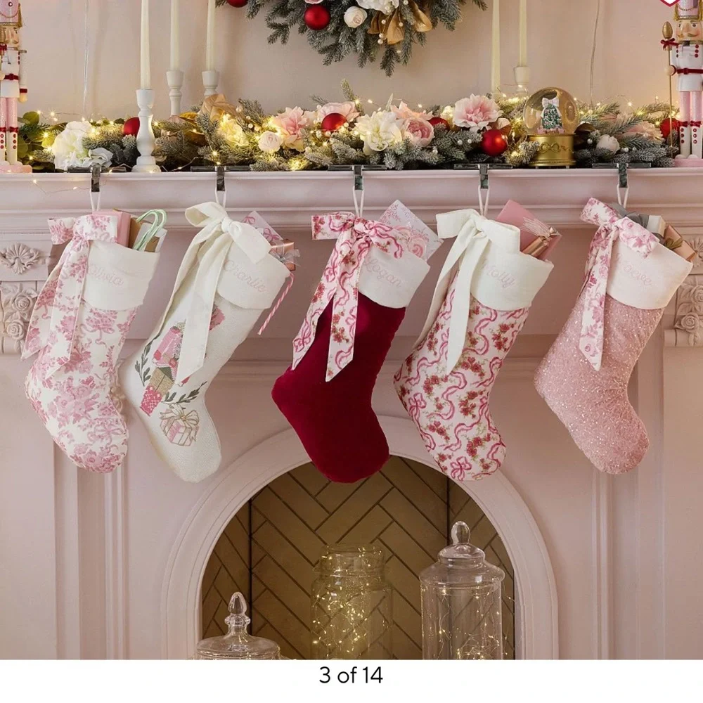 Pottery Barn Teen LoveShackFancy Pink Damask Christmas Stocking Pink NWT